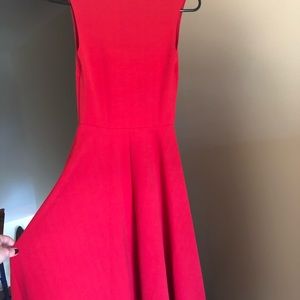 Red Square Neck Midi Skater Dress